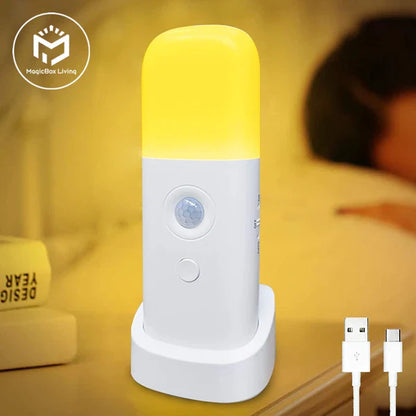 Motion Sensor Night Light – USB Rechargeable, Portable & Dimmable LED Lamp