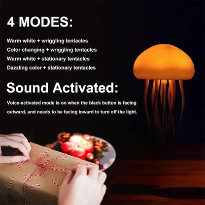 Cartoon Dancing Jellyfish Night Light – RGB Gradient LED Bedside Lamp with Voice Control & Type-C Charging