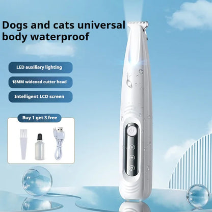 Upgrade Dog Paw Trimmer with LED Light – Waterproof Portable Pet Hair Clipper with Display &amp; 18mm Widened Blade