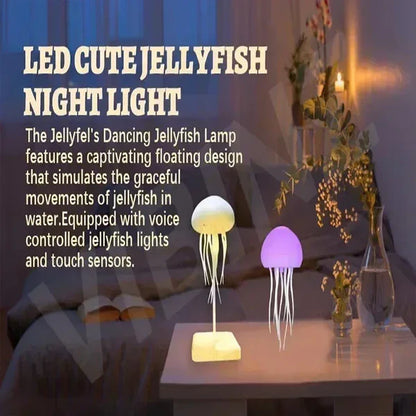 Cartoon Dancing Jellyfish Night Light – RGB Gradient LED Bedside Lamp with Voice Control & Type-C Charging