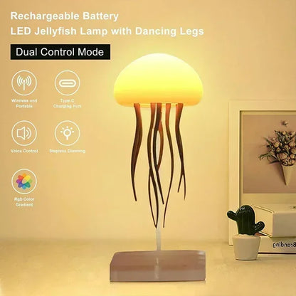 Cartoon Dancing Jellyfish Night Light – RGB Gradient LED Bedside Lamp with Voice Control & Type-C Charging