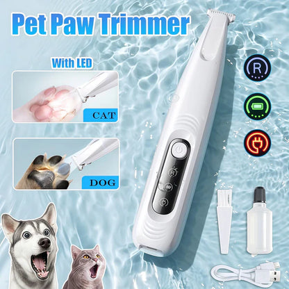 Upgrade Dog Paw Trimmer with LED Light – Waterproof Portable Pet Hair Clipper with Display &amp; 18mm Widened Blade
